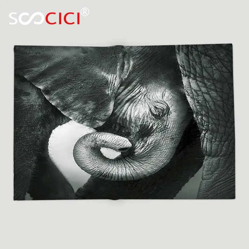 Custom Soft Fleece Throw Blanket Elephants Decor Baby Elephant Seeking