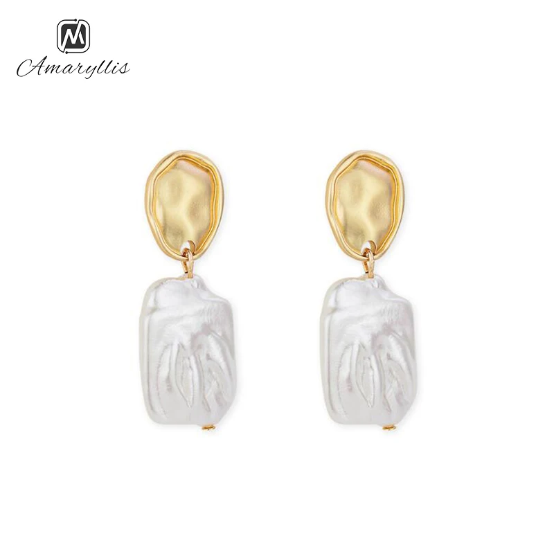 

Amaiyllis Bohemia White Pearl Earrings For Women Chic Geo Irregular Round Rectangle Statement S925 Silver Pin Stud Earrings