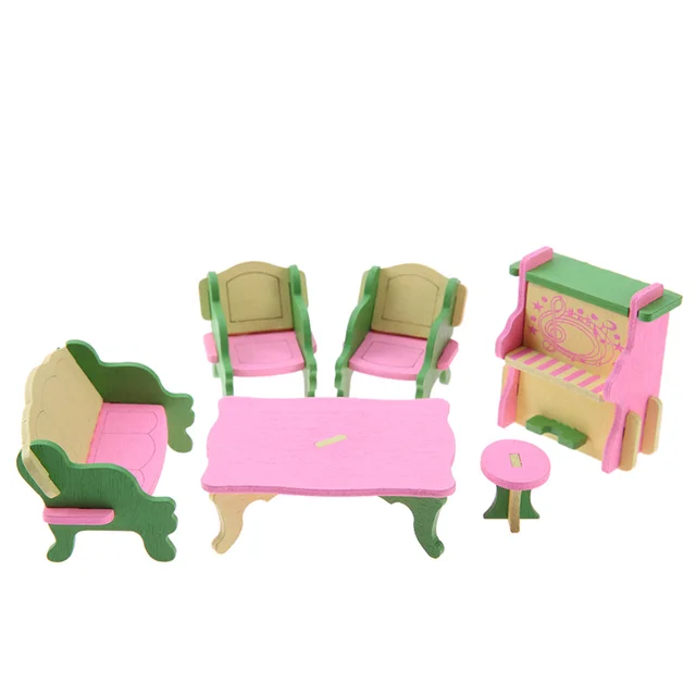 Mini Wooden Furniture Toys Set Baby DIY Dollshouse Sets Simulation Kids
