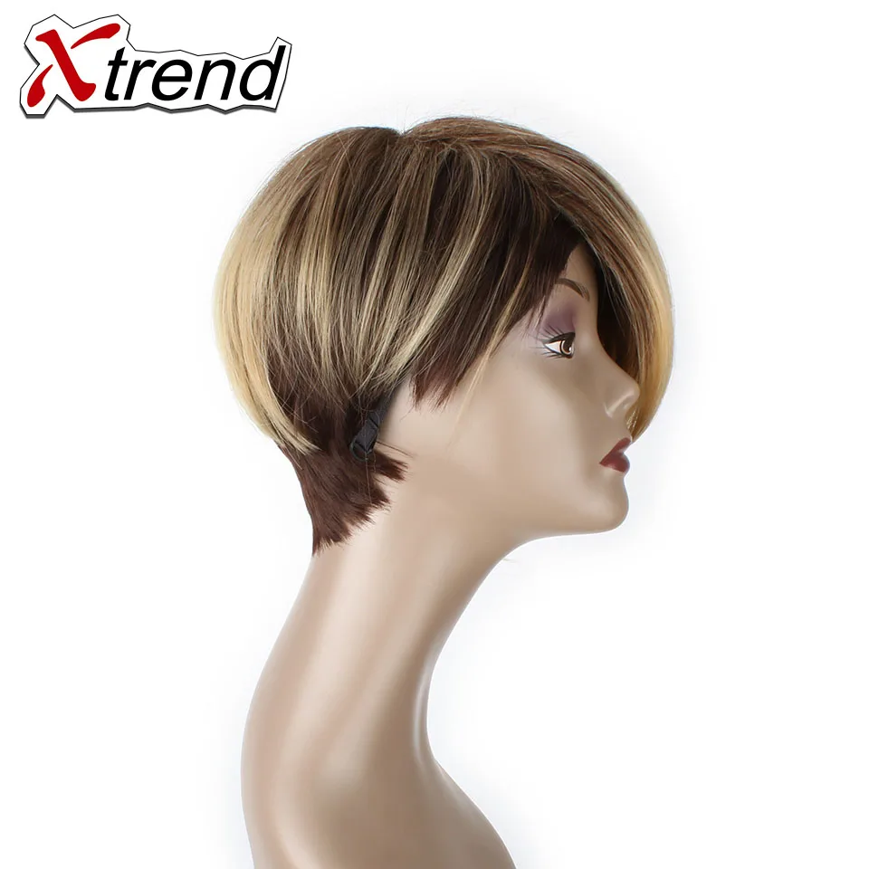 

Xtrend Short Wig Synthetic Straight Hair Wigs For Women Ombre Blond High Temperture Fiber Cosplay Pixie Cut Wig Adjustable