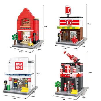 

2017 HSANHE Mini Blocks Street store Plastic BlocksDIY Building Bricks Micro Street Shop Figures Kids toys Girls Gifts 6412-6415