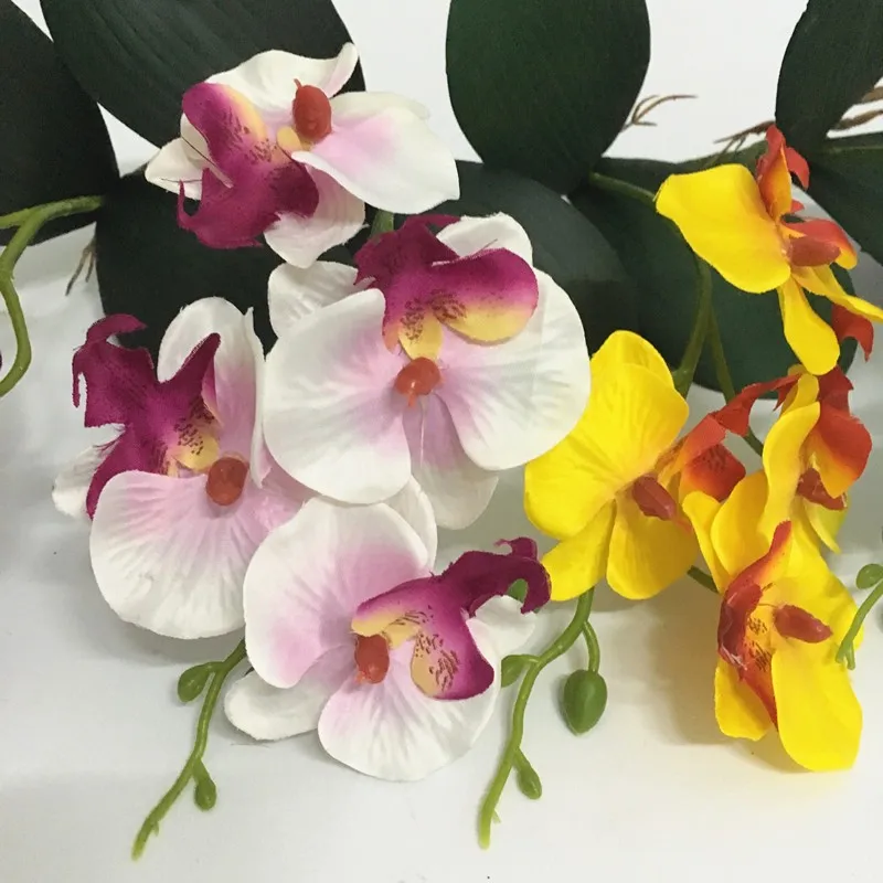 Artificial flowers silk flower fake butterfly orchid with leave Phalaenopsis flores  for wedding home decoration  (44)