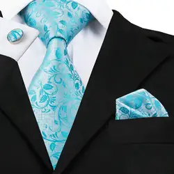 C-1172 шелк жаккард галстук Серебро голубой цветочный галстук шуры запонки устанавливает Галстуки для Для мужчин Бизнес Свадебная вечеринка
