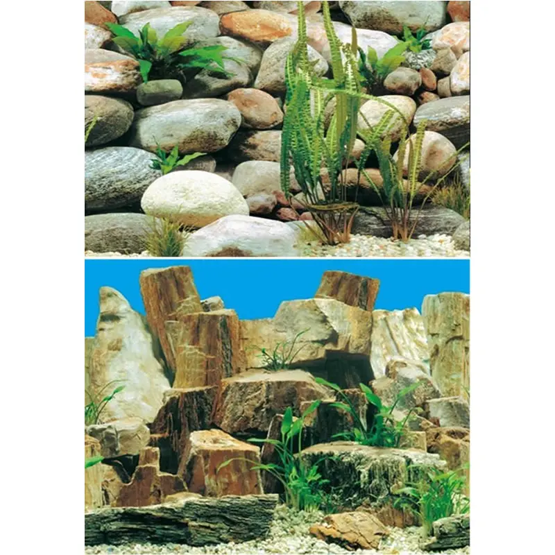 

9023 15 Meters/Roll Double Sided Aquarium Decoration Fish Tank Background Picture Poster Landscape Stone / Beautiful Rock