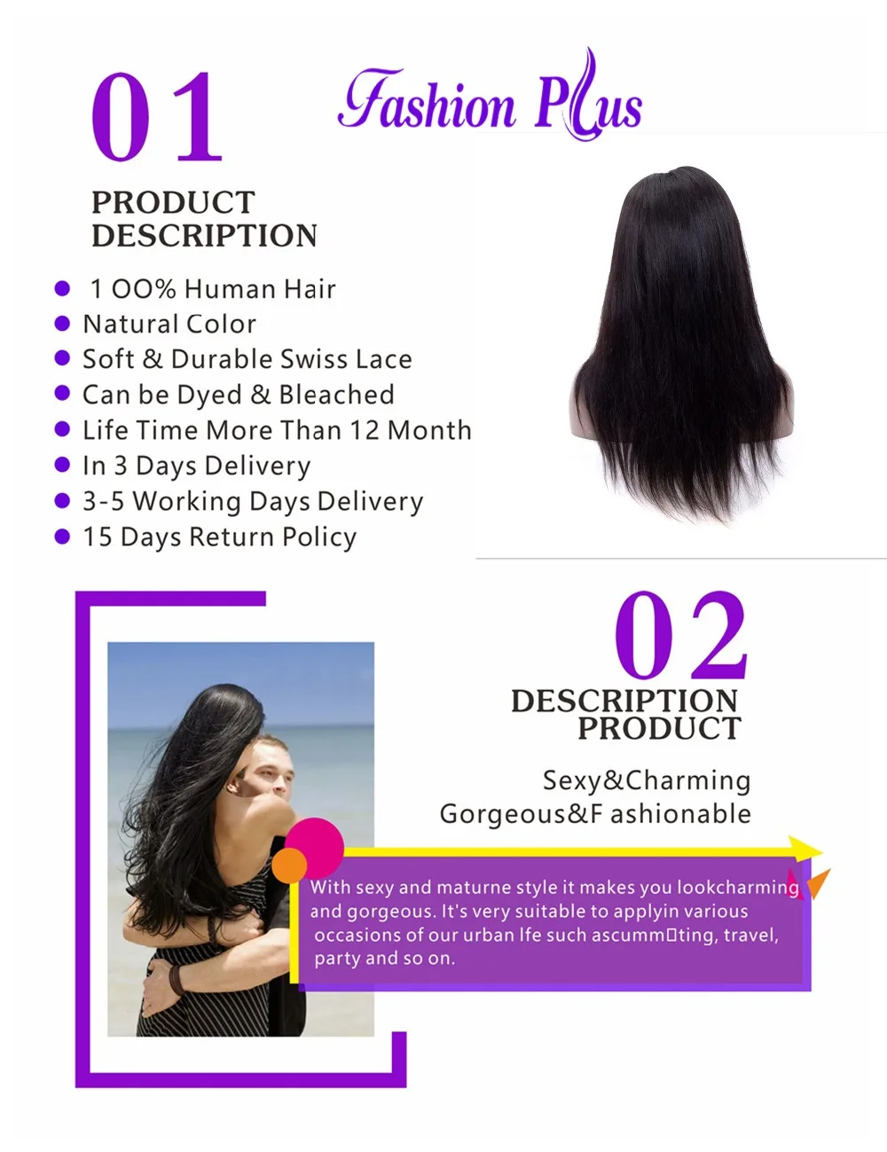 Мода плюс прямые полные кружевные человеческие волосы парики свободная часть бразильские парики Remy "-24" предварительно сорванные натуральные волосы
