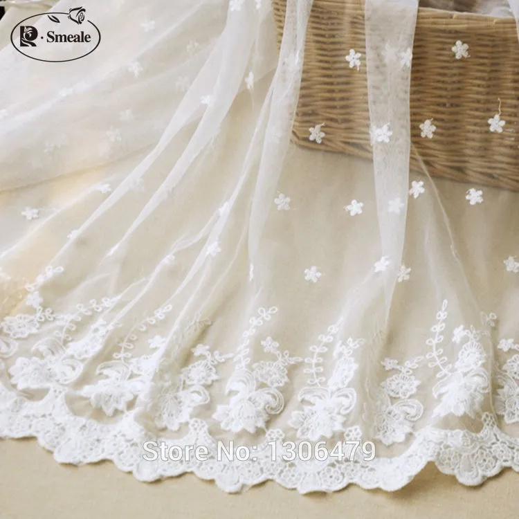 

1Yard/lot Exquisite Net Yarn Cotton Embroidery Lace Fabrics 130CM Dress Wedding Dress Curtain Gauze Shade Fabrics RS1267
