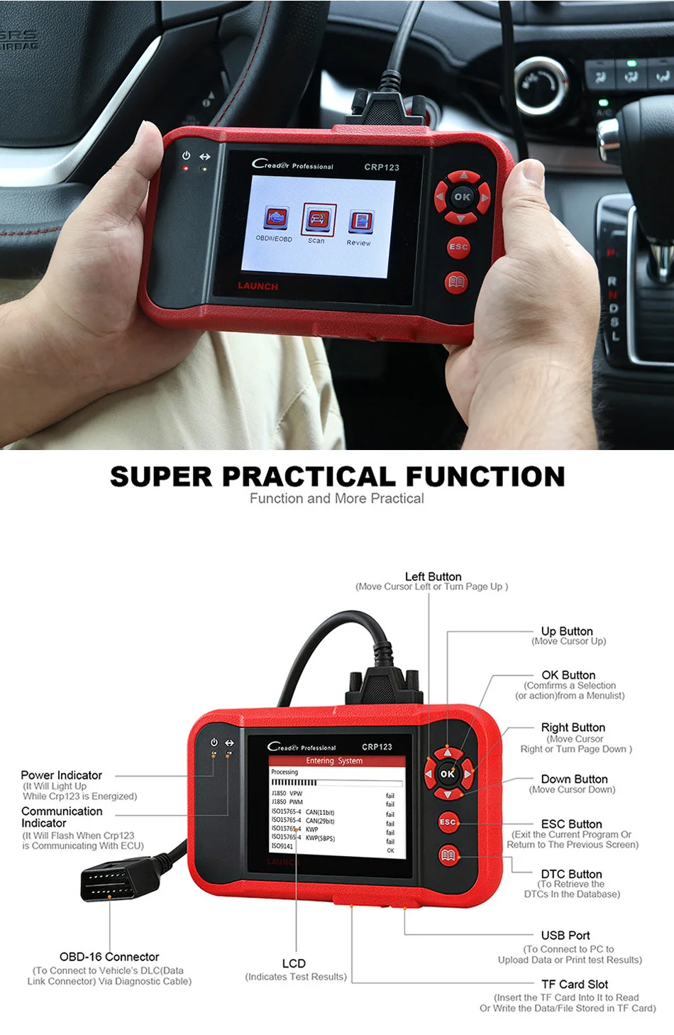 CRP123 obd2 считыватель кода сканер тест двигателя/ABS/SRS/AT X-431 автоматический диагностический инструмент компонент инструмент обнаружения неисправностей