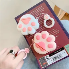 Simple pink cat claw + lanyard suitable clear hard cover silicone luxury keychain accessories for airpods case наушники беспро