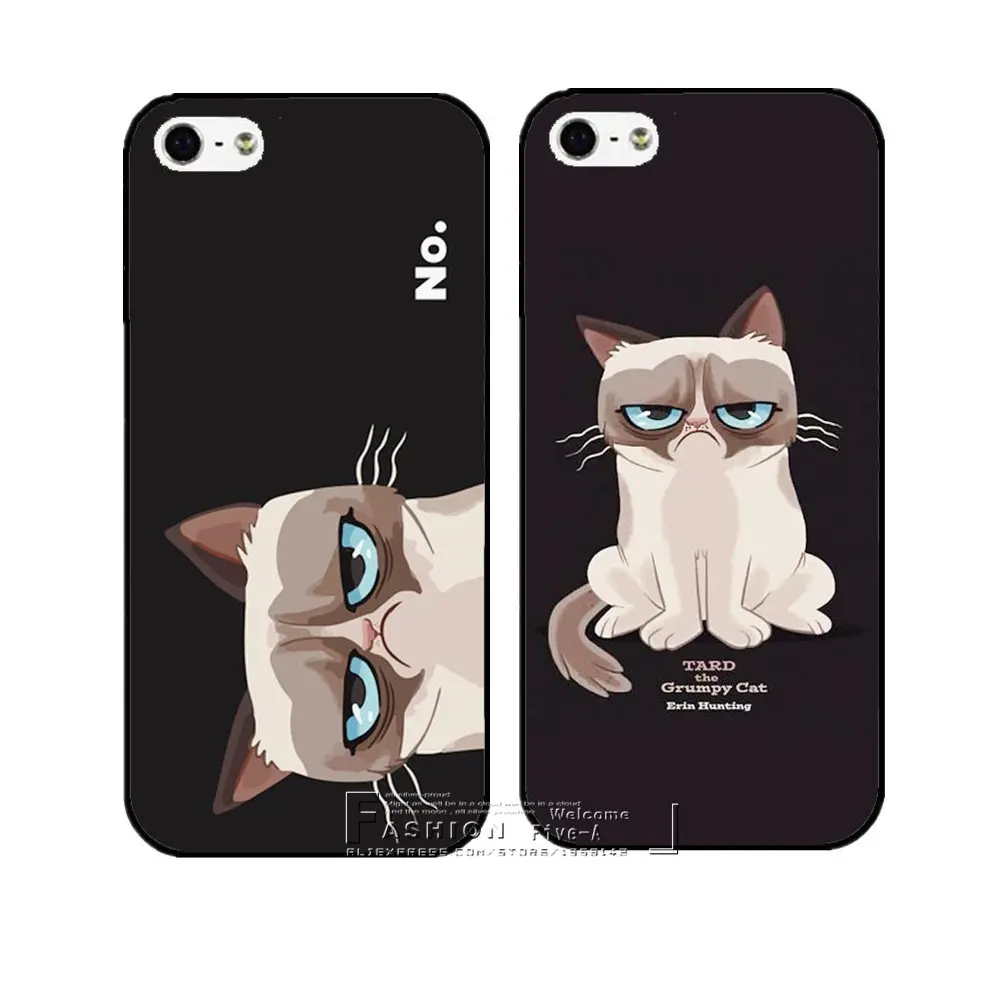 

New Arrive Super Hot Grumpy Cute Cat Hard Case Cover for Apple iPhone X 4 4S 4G 5 5S SE 5C 6 6S 7 8 Plus Free Shipping Shell