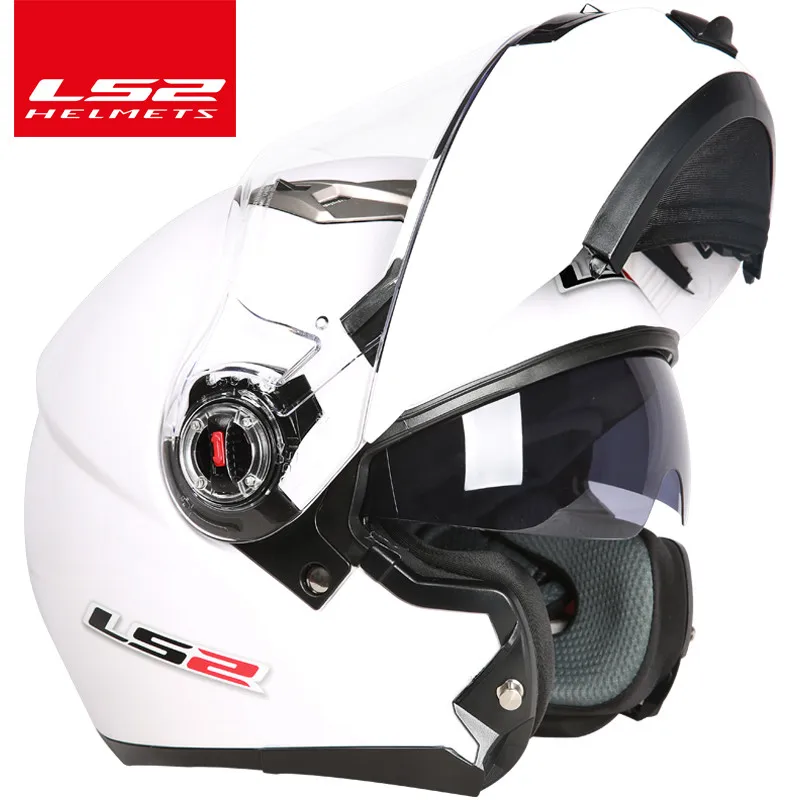 Capacete ls2 ff370 moto rcycle шлем casco de moto кафе шлем для гонщика Флип Полный лицо двойной объектив козырек capacetes de moto ciclista - Цвет: white