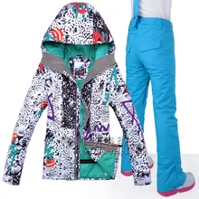 GSOU Снежный женский лыжный костюм сноуборд куртка брюки супер теплый ветрозащитный водонепроницаемый Открытый Спортивная одежда зимняя одежда брючный костюм