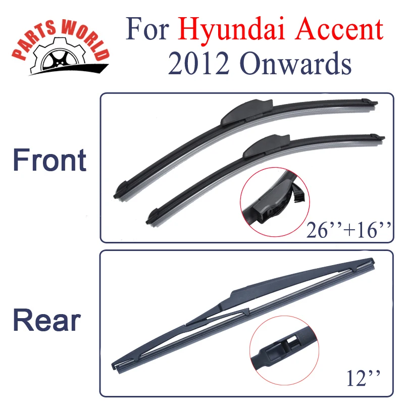 Front And Rear Wiper Blades For Hyundai Accent 2012 2013 2014 2015 2016 Windscreen Wipers Car 2016 Hyundai Accent Hatchback Wiper Blade Size