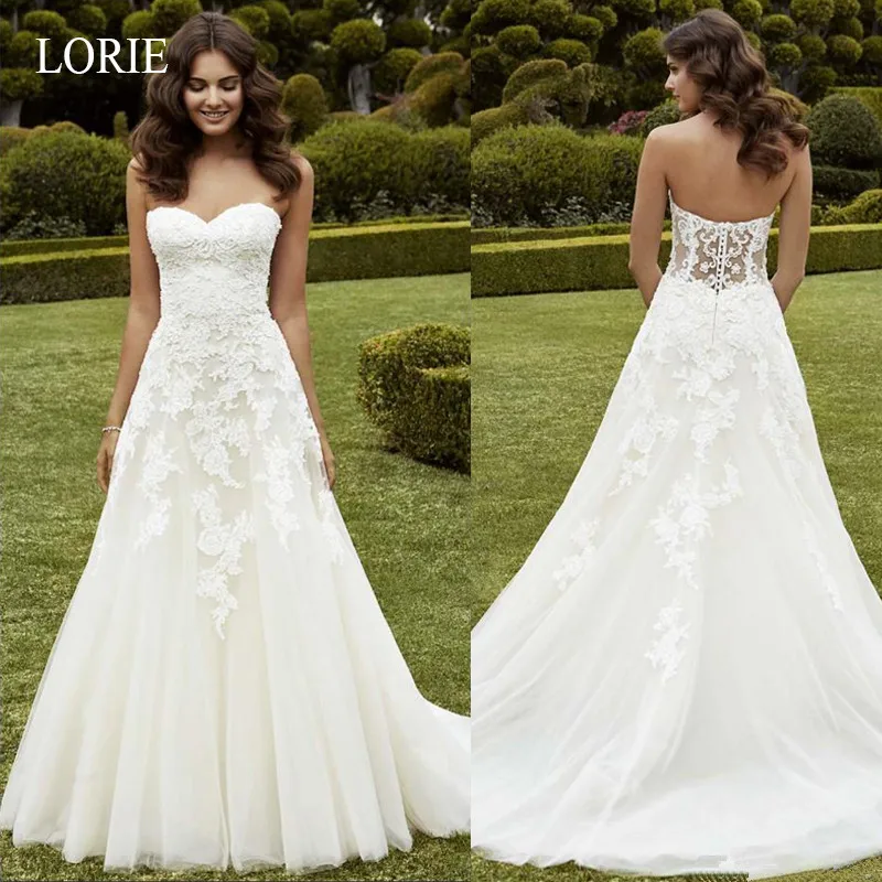 

LORIE A-Line Wedding Dresses 2019 Appliques Bride Dress Sweetheart Sleeveless Wedding Gown Backless robe de mariee Custom size