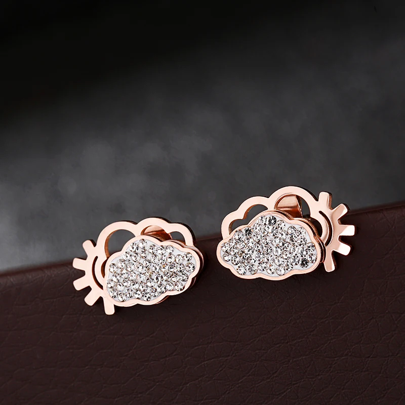 

Punk Style Stainless Steel Cloud & Gear Stud Earring for Women Rhinestone Boucle D'oreille Fantaisie Fadeless Dropshipping