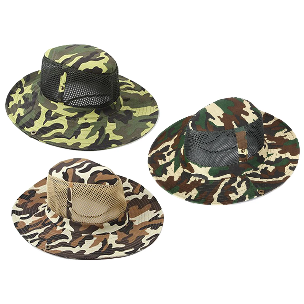 

Men's Bucket Hat With String Adult Wide Brim Camouflage Mesh Hats Hunting Fishing Camping Outdoor Safari Camo Sun Cap for Men