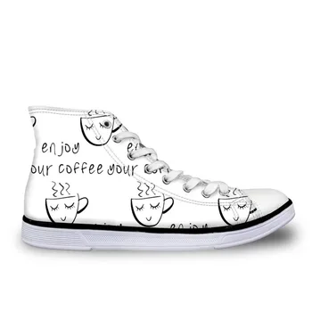 

2019 New Vulcanize Shoes Casual Women Coffee Cup Cafe Printed Shoes Simple Design Womens High Tops Sneakers Studnets