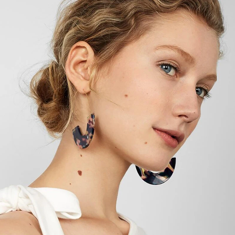 

Fashion ZA Big Hook Acrylic Earrings For Women Leopard Grain Multi-Color Special Design Semicircle Resin Drop Earring Jewelry