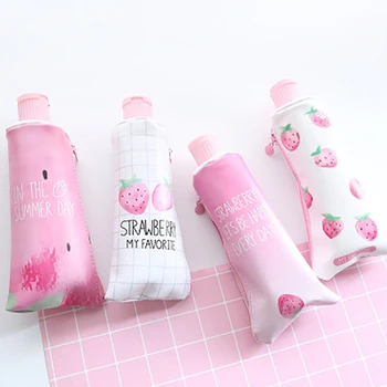 

toothpaste pencil bag with sharpener cute strawberry printed pencil case pen holder box stationery kids rewards school supplies