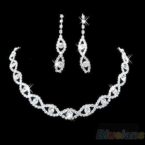 

Bluelans Sumptuous Bridal Wedding Prom Jewelry Crystal Rhinestone Diamante Necklace & Earring Set
