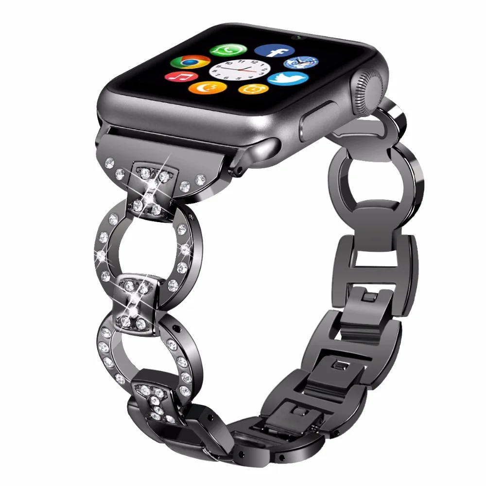 Tschick браслет из нержавеющей стали с искристый Алмазный кристалл для Apple Watch Band 38 мм 40 мм серии 4 3 2 1 ремешок для спортивных часов