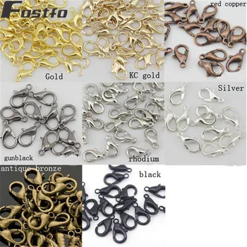 

50pcs/lot 10/12mm Metal Alloy Ancient Bronze/Gold/Silver Lobster Swivel Clasp Hooks For For Key Ring Necklace Chain Jewelry
