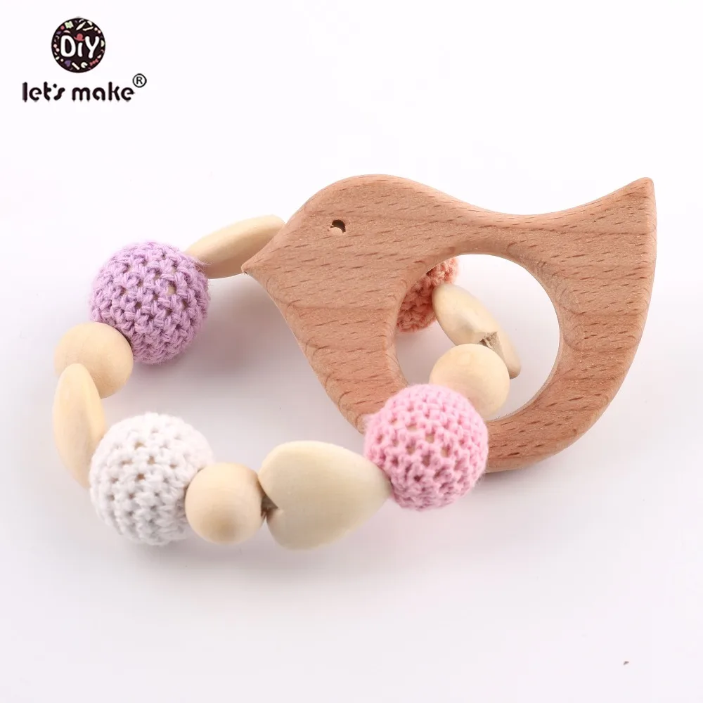 

Let's make Baby Teether 1pc Bracelet Animal Wooden Rings Crochet Beads Food Grade Wood Teether Nursing Accessories Teething Toys