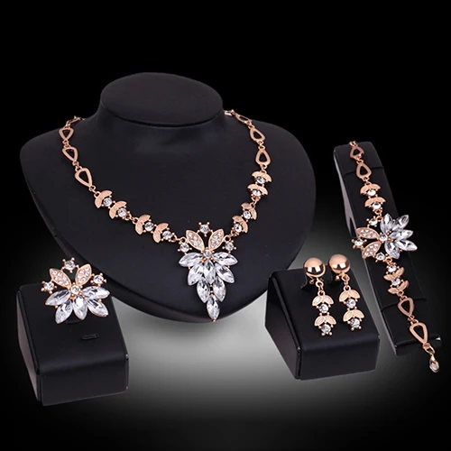 Женский свадебный браслет, ожерелье, ювелирный набор, прозрачный кристалл, массивное кольцо, серьги для женщин, модное ювелирное изделие, свадебные подарки