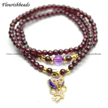 Много строк природный гранат круглые бусины Милая лиса, животное металлический Шарм-Браслет Модные женские ювелирные изделия