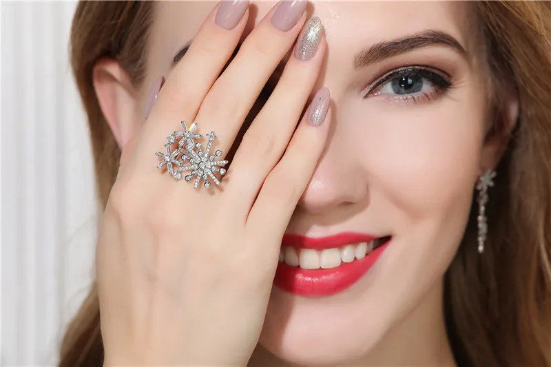 

ZOZIRI fashion 925 sterling silver zircon snowflake Rings for Women girls Cubic top Zirconia ring jewelry best birthday gifts