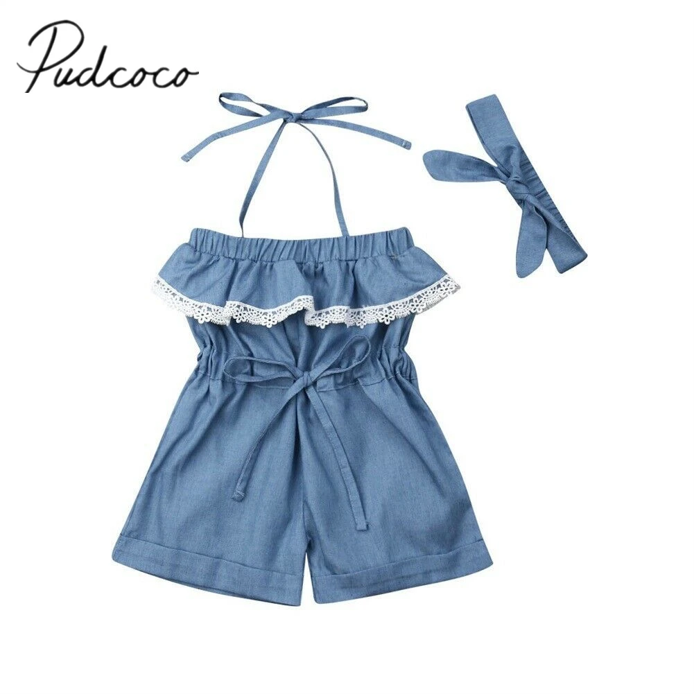 blue strapless romper