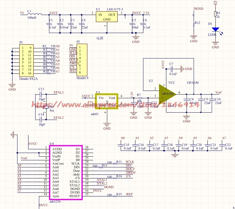 MCP3421-18 ADC data acquisition card development module, 24 bit ads1256,18 bit