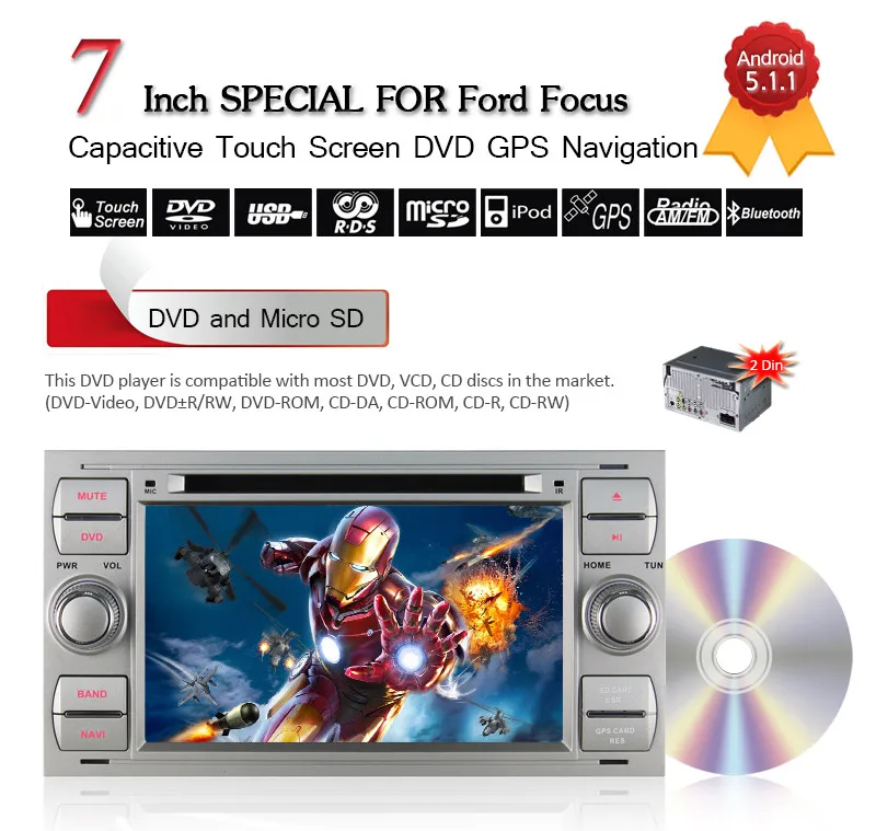 Excellent Quad Core Android 5.1.1 Car DVD Stereo for Ford Focus 1999 2000 2001 2002 2003 2004 2005 2006 2007 2008 GPS Bluetooth Radio 3G 4