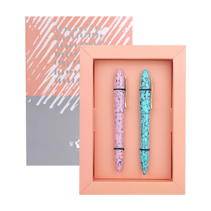 

Luxury 2pcs Fountain Pen Gift Set Gold Clip Acrylic 0.5mm F Nib Writing Ink Pen Couple Pens with Gift Box School Office Supplies
