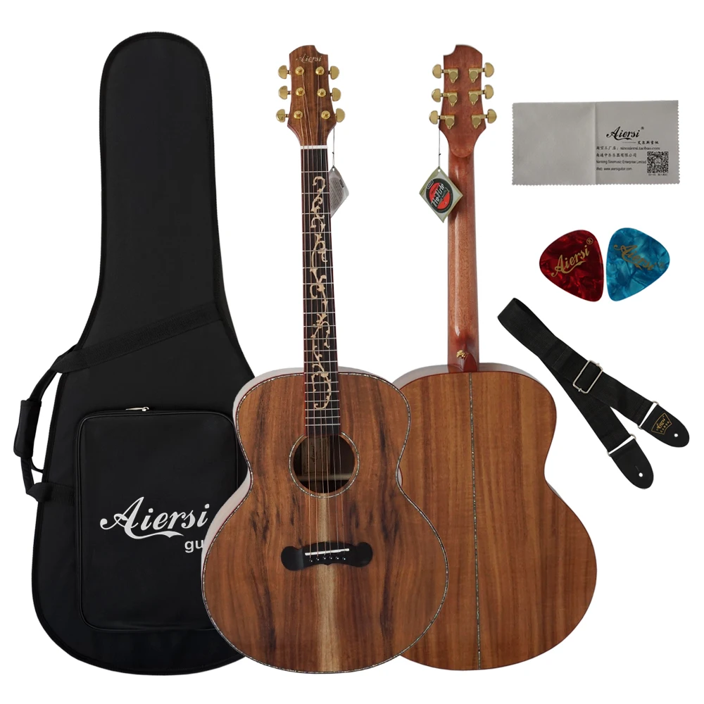 

Aiersi 2018 New design Guitar Acoustic top solid koa acoustic guitar SG02KK-40 free guitar case