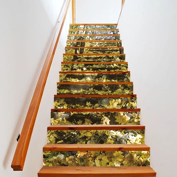 

13pc Removable Leaves Style Decorative 3D Effect Staircase Stickers Stairs Decals Self-adhesive Home Decoration Protector Mat