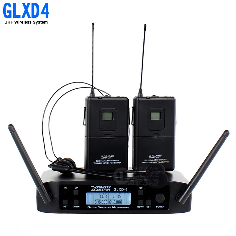 GLXD4 2 канала беспроводной головной микрофон профессиональная гарнитура UHF беспроводной микрофон для караоке системы говорить вечерние церкви KTV - Цвет: Headworn