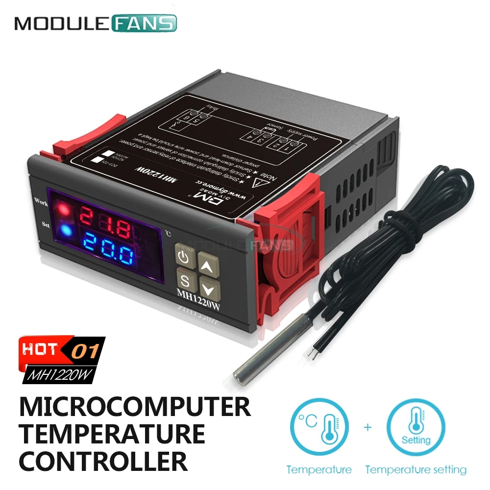 

MH1220W 110V-220V 12V-72V LED Digital Thermostat Temperature Controller Heating Cooling Thermometer Weather Indoor Outdoor