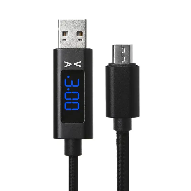 3A Напряжение и ток синий светодиодный Дисплей микро USB кабель с нейлоновой оплеткой для быстрой зарядки и синхронизации данных провод для Samsung Xiaomi huawei и