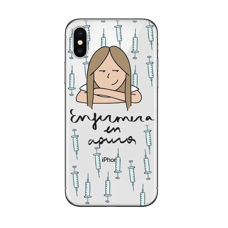 Spain Cartoon Medicine Doctor Nurse Transparent Soft silicone TPU Case For iPhone 8 X XR XS Max 6 6S Plus 5 5S SE Case