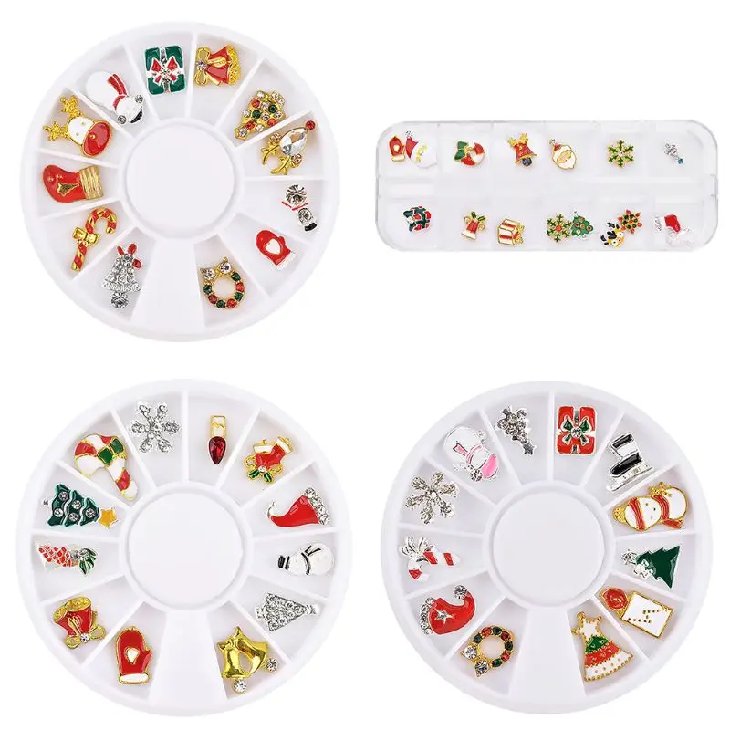 

12Pcs 3D Tips Christmas Nail Art Decoration Alloy Glitter Rhinestones Slice Stickers Decal Foil Wheel DIY Tools Manicure