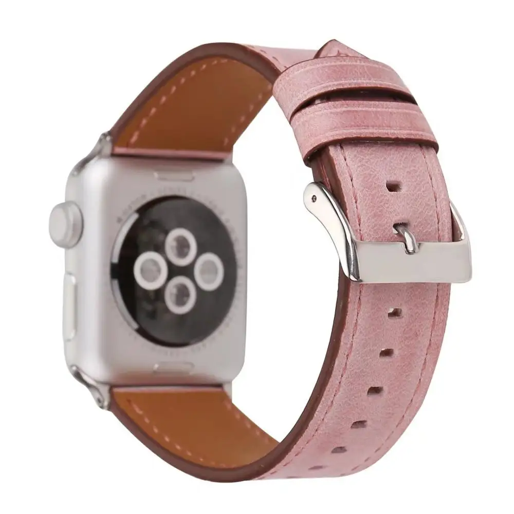 Pink Leather Watch Band for Apple 38mm 40mm Women's Men's Wristwatch iwatch Bracelet Strap Belt. | Наручные часы