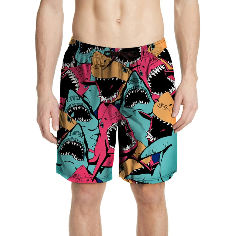 

Summer Beach Shorts Men Shark Printed 3D Quick-drying Bermuda Drawstring Elastic Loose Board Shorts Casual Boxers Plus Size 3XL
