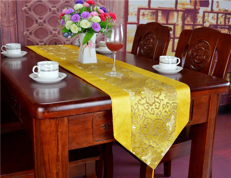 Короткое длинное китайское узелковое шелковое атласное украшение стола бегуна обеденная Дамасская прямоугольная скатерть кофейные подставки под кружки