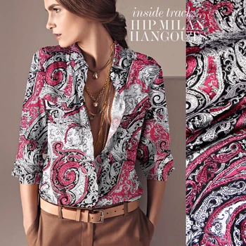 

118cm wide 93% silk & 7% spandex 19mm pink cashers print elastic mulberry silk satin dresss shirt clothes fabric material