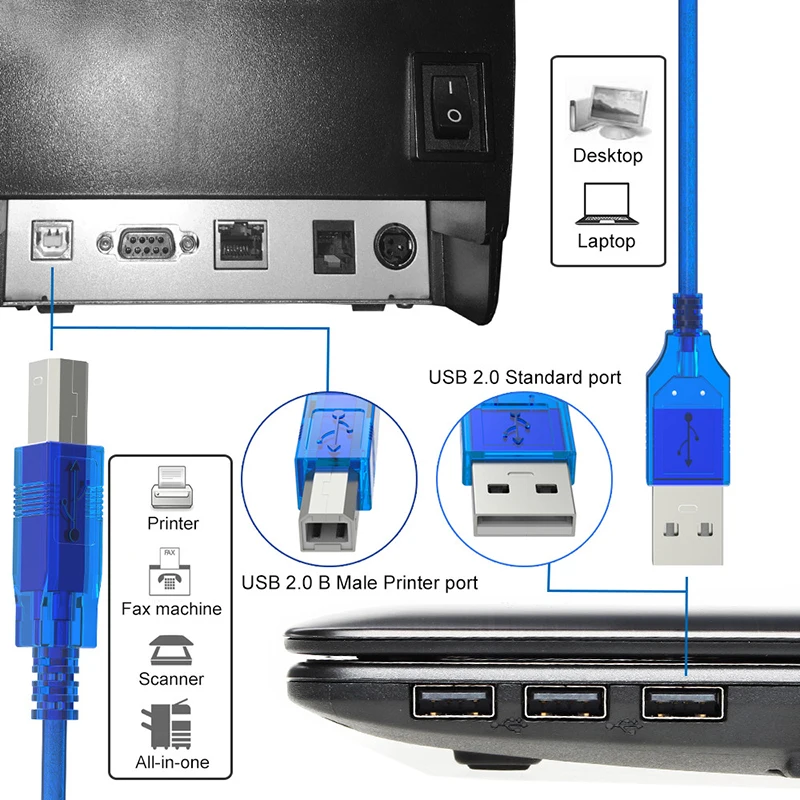 سريع سرعة USB 2.0 ماسحة كابل طابعة نوع وذكر إلى B الذكور مزامنة شاحن بيانات سلك USB لكانون إبسون طابعة hp الفاكس آلة