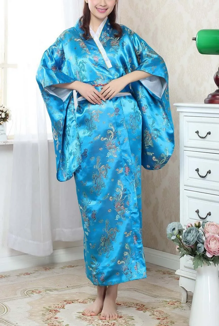 Новое черное модное японское женское кимоно вечернее платье Опт и розница один размер - Цвет: light blue