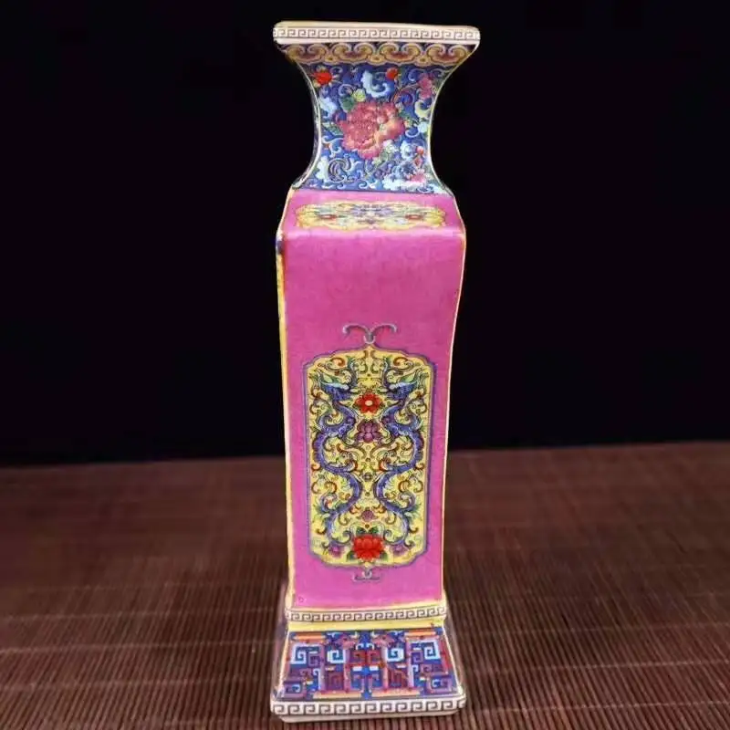 Изысканная китайская архаичная цветная эмалированная декоративная плоская фарфоровая ваза для цветов № 5