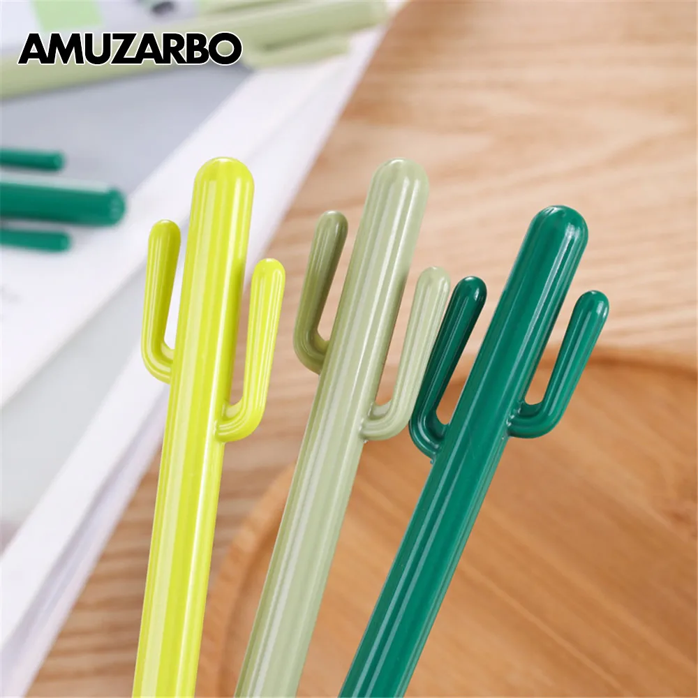 

1 pcs creative novelty cactus gel pen kawaii green plant neutral pen black lovely school office signature gift stationery pen