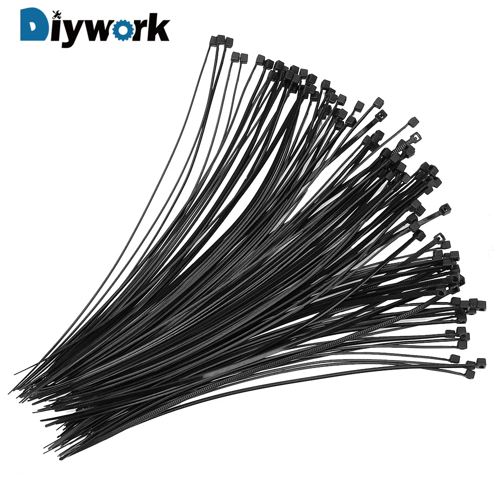 

DIYWORK 100pcs Corrosion Resistant Cable Tie Nylon Fasten Zip Wire Wrap Strap 3x200mm Black Self Locking