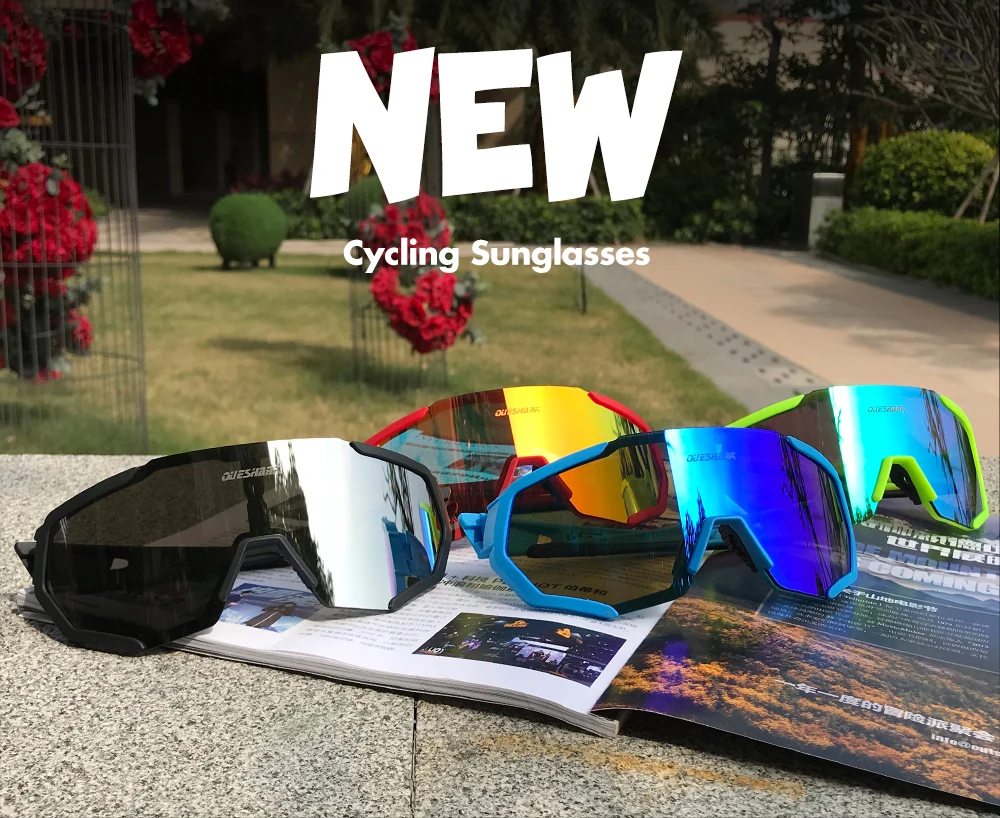 QUESHARK New Design Cycling Glasses For Men Women Full Covered Lens UV400 Polarized 3 or 4 Lens Total  QE42